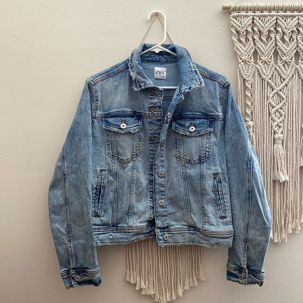 Zara Distressed Blue Jean Jacket